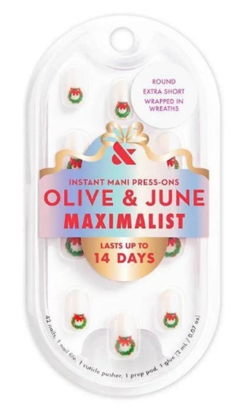 Olive & June Maximalist Press-on Nails- Wrapped in Wreaths-Round-Extra Short